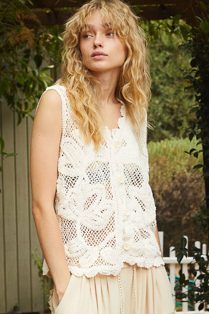 Avery Round neck sleeveless crochet vest top - ivyandlavyboutique Pol Clothing