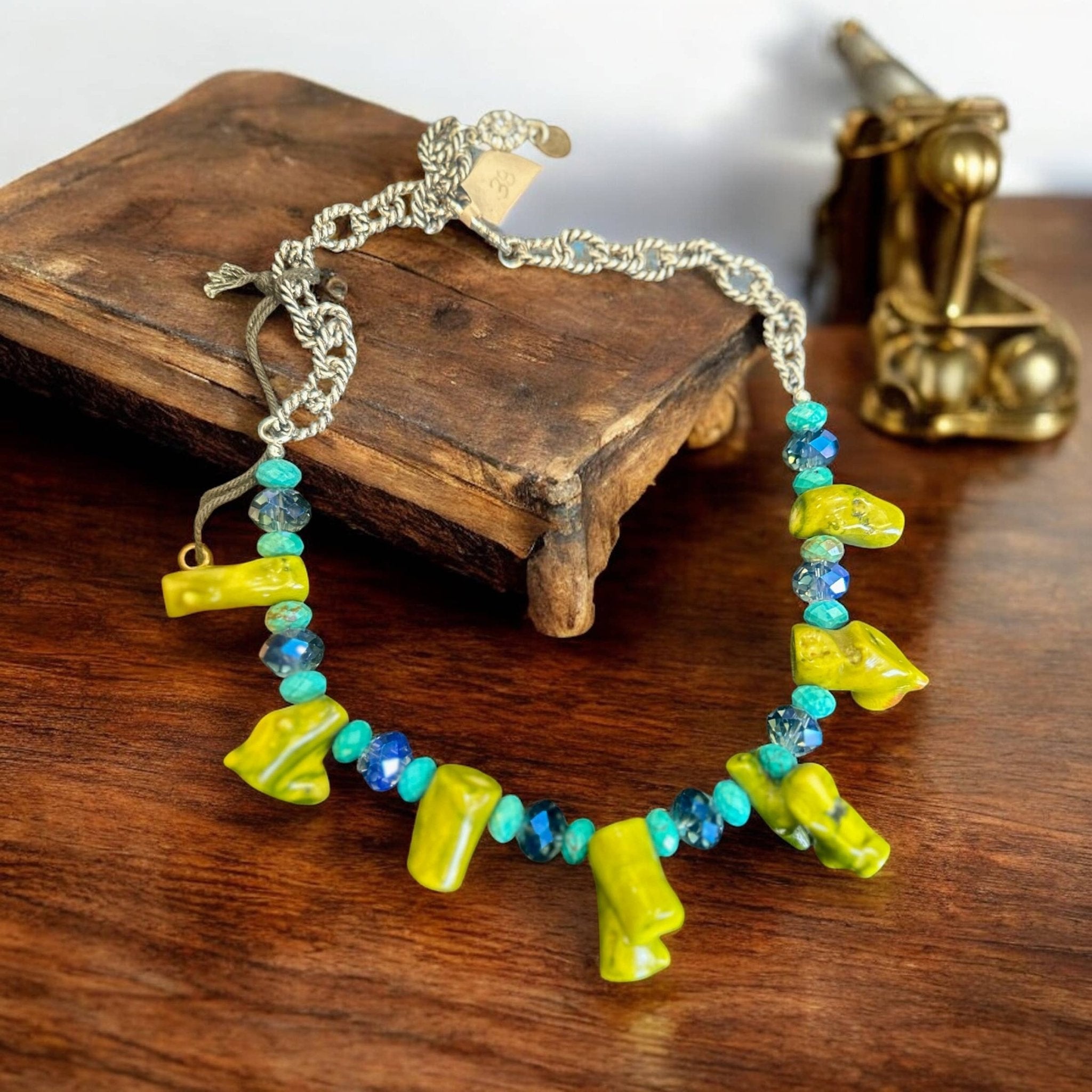Avocado Corral and Turquoise Necklace - ivyandlavyboutique A Rare Bird Shop