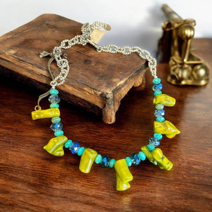 Avocado Corral and Turquoise Necklace - ivyandlavyboutique A Rare Bird Shop