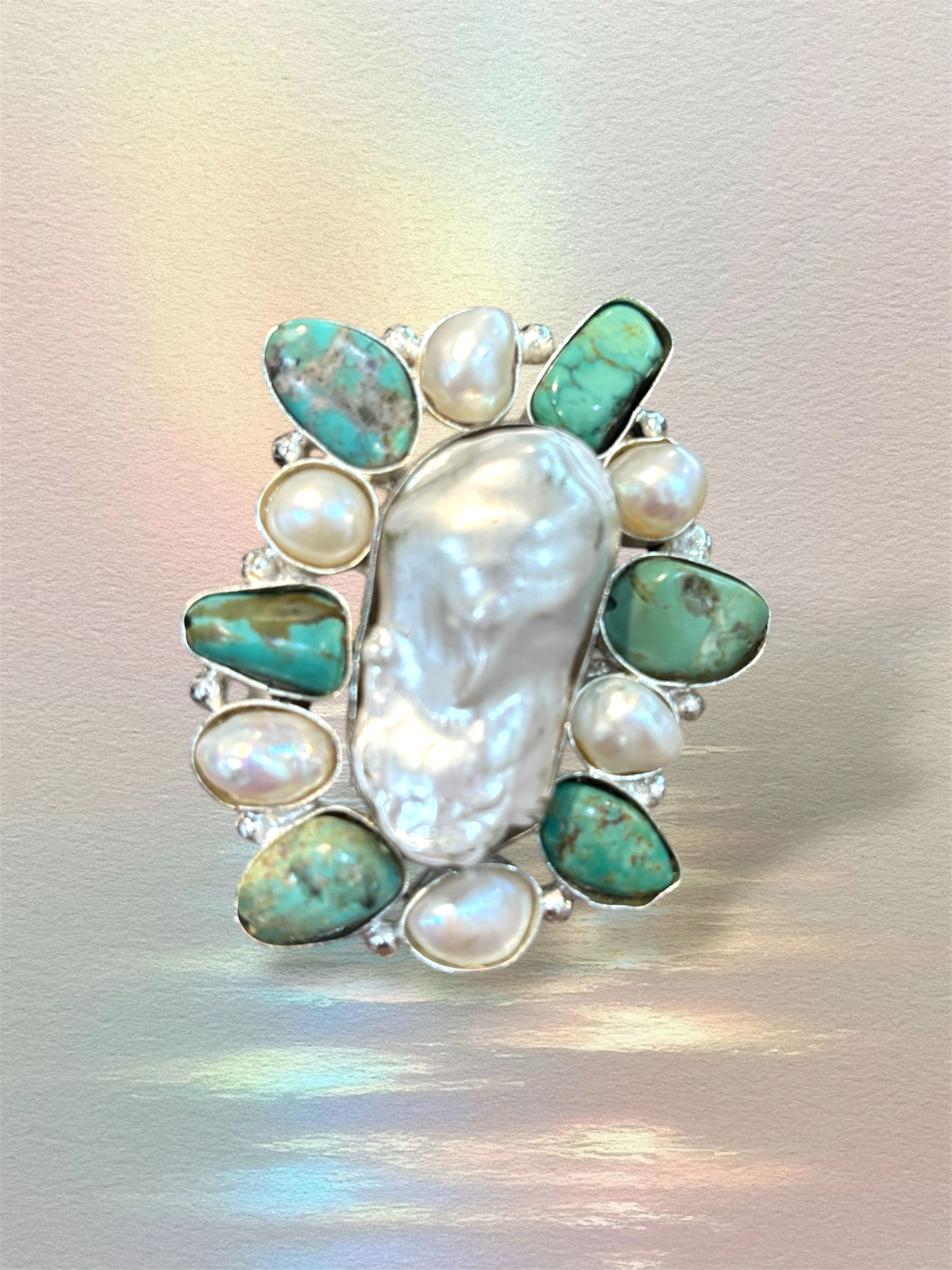 Preorder - Long Turquoise Baroque Pearl Adjustable Ring