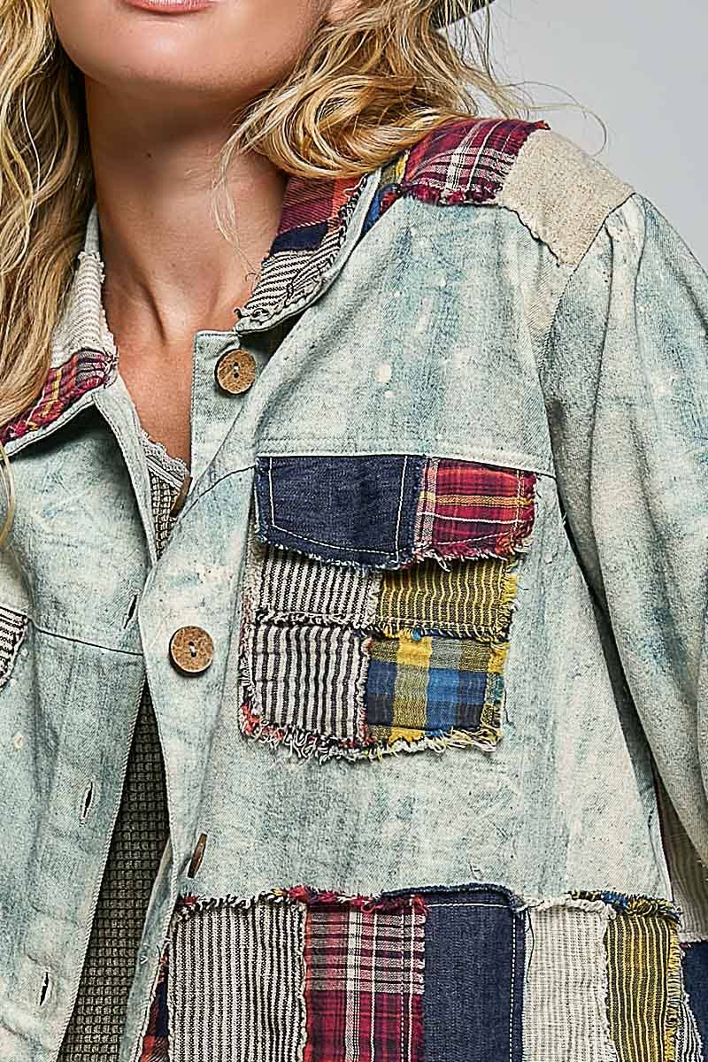 Not your Boyfriend’s Long Sleeve Contrast Patchwork Vintage Denim Shirt Jacket