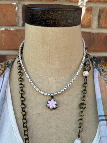 Baby Pink Flower Choker on Leather - ivyandlavyboutique ivyandlavyboutique