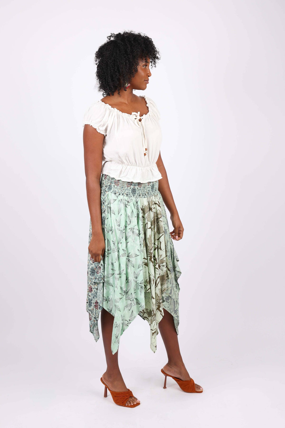 Hankerchief Hem Skirt: Mint Meadow Patchwork