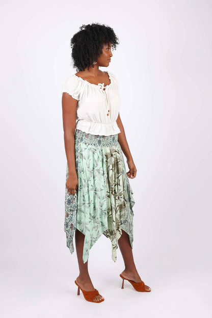 Hankerchief Hem Skirt: Mint Meadow Patchwork