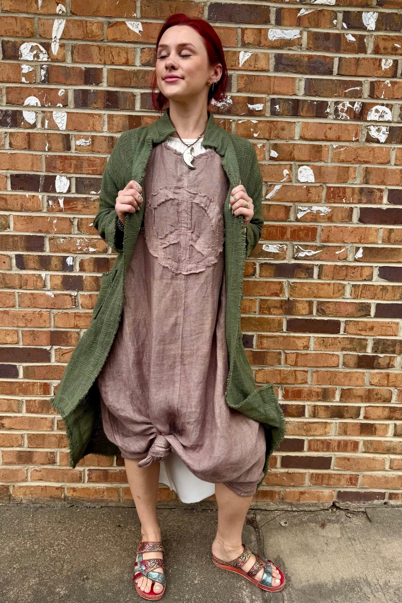 Be in Peace Cardigan in Olive - ivyandlavyboutique Namsar
