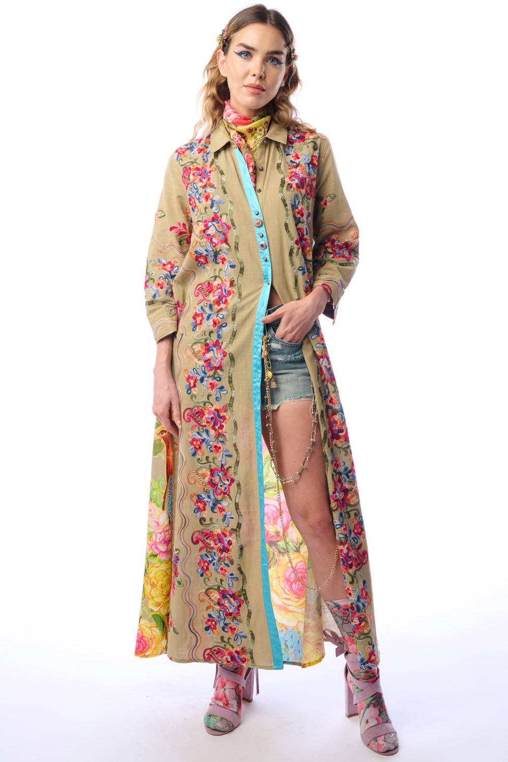 Beauty Mark Maxi Duster in Olive - ivyandlavyboutique Aratta