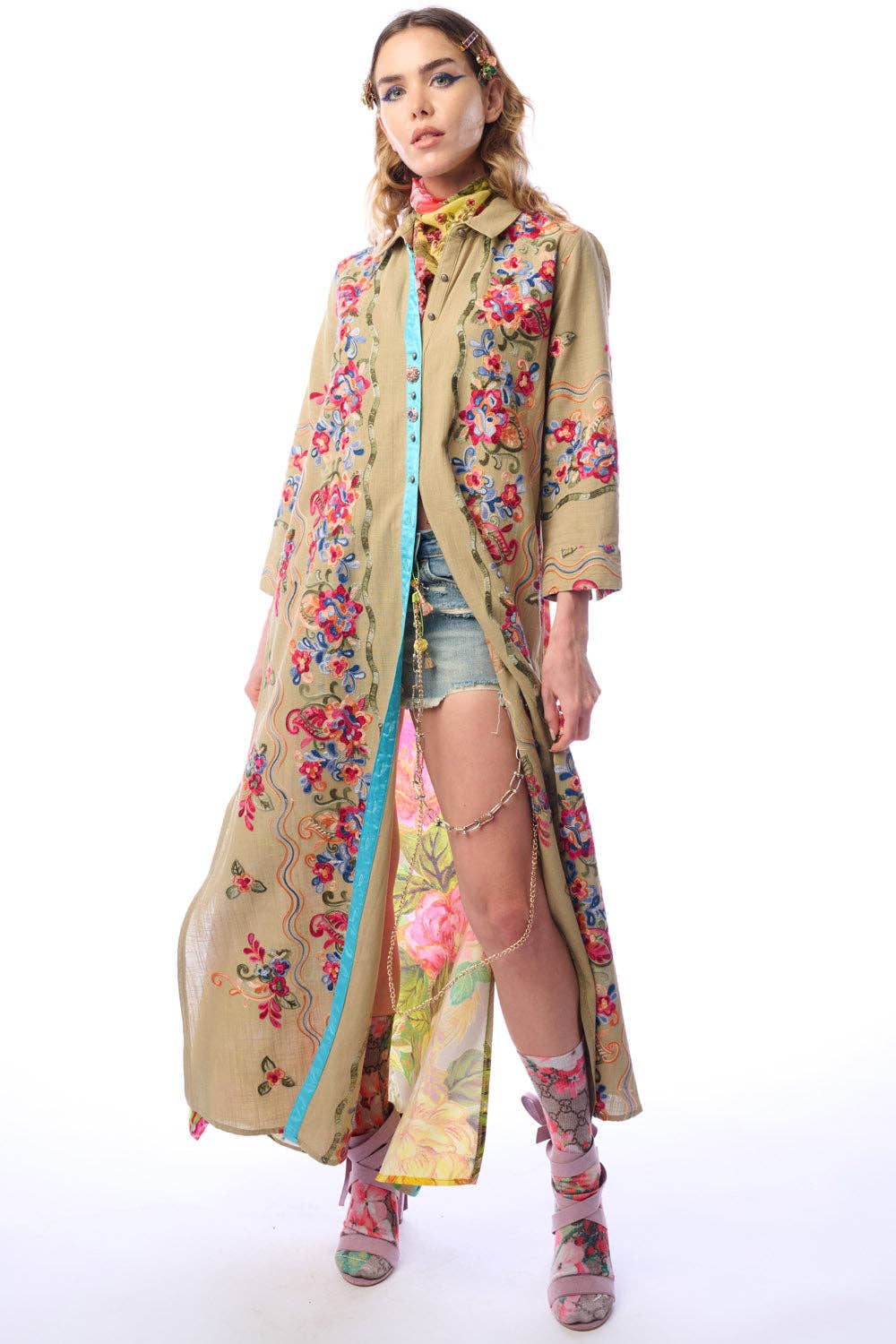 Beauty Mark Maxi Duster in Olive - ivyandlavyboutique Aratta