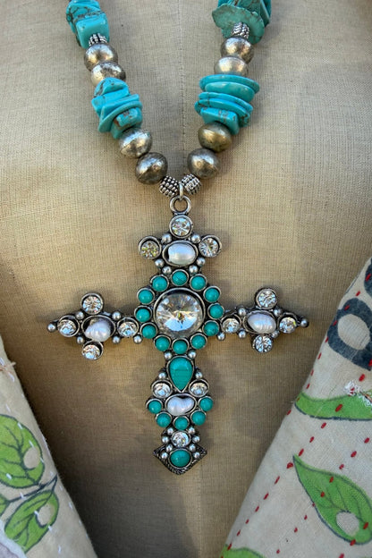 Bedazzled Cross Statement Necklace - ivyandlavyboutique A Rare Bird Shop