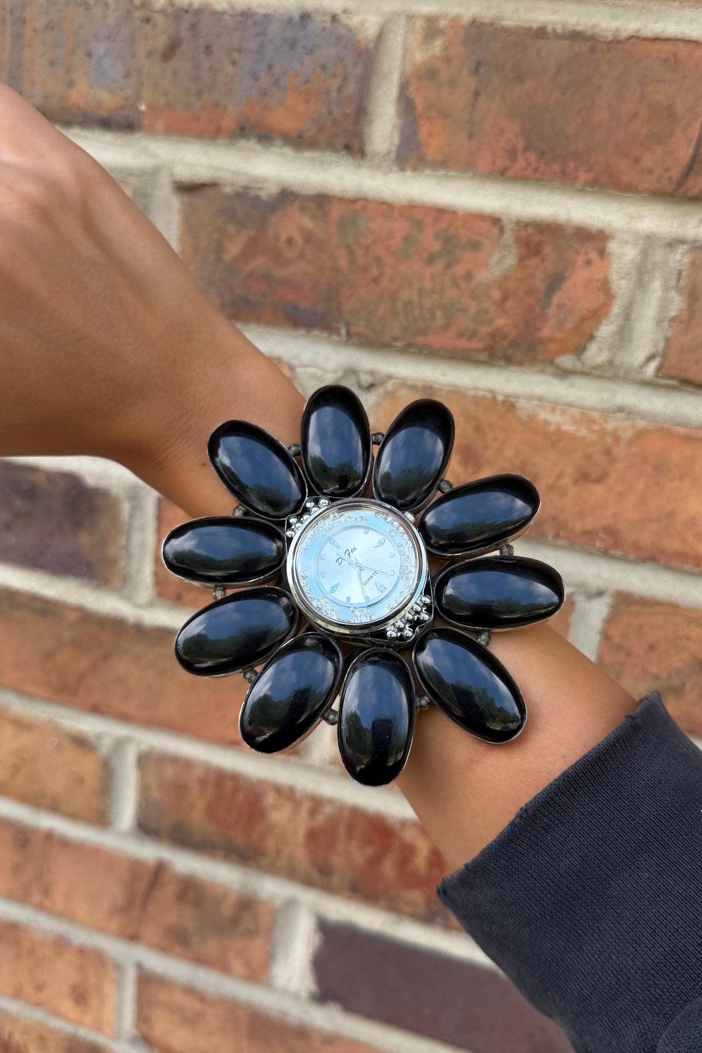 Bedazzled QUARTZ Watch Cuff/Black Stone - ivyandlavyboutique ivyandlavyboutique