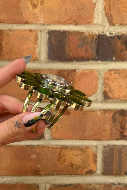 Bedazzled Watch Cuff/Green Stone - ivyandlavyboutique ivyandlavyboutique