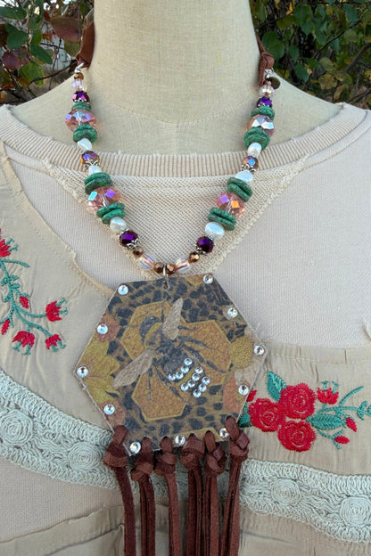 Bee in Flight Necklace on Adjustable Leather - ivyandlavyboutique ivyandlavyboutique