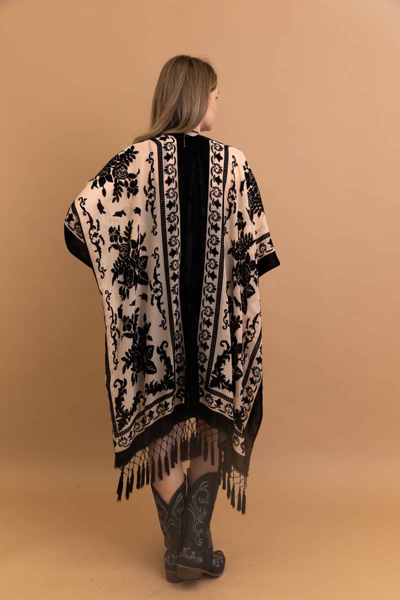 Bestselling Velvet Mesh Tapestry Tassel Kimono 💎: Nude - ivyandlavyboutique Leto Accessories