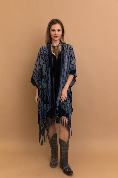 Bestselling Velvet Mesh Tapestry Tassel Kimono 💎: Nude - ivyandlavyboutique Leto Accessories