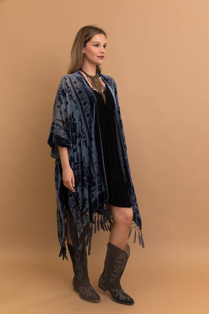 Bestselling Velvet Mesh Tapestry Tassel Kimono 💎: Nude - ivyandlavyboutique Leto Accessories
