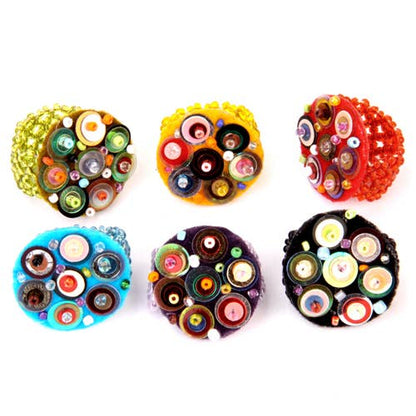 Felt sequin seed bead hand sewn stretch band ring