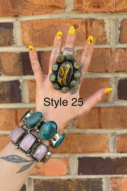 Big Bumble Bee Jasper w/ Turquoise Rings - ivyandlavyboutique ivyandlavyboutique