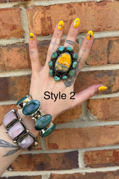 Big Bumble Bee Jasper w/ Turquoise Rings - ivyandlavyboutique ivyandlavyboutique