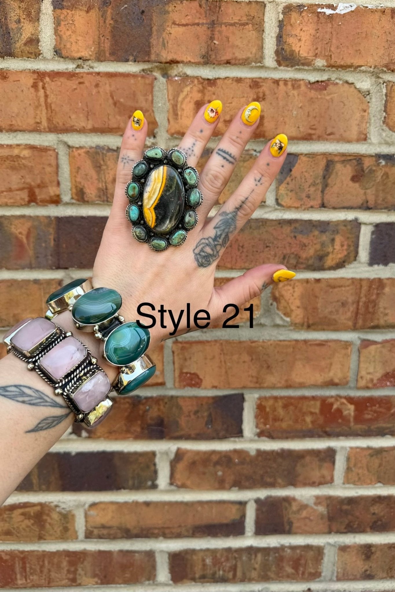 Big Bumble Bee Jasper w/ Turquoise Rings - ivyandlavyboutique ivyandlavyboutique