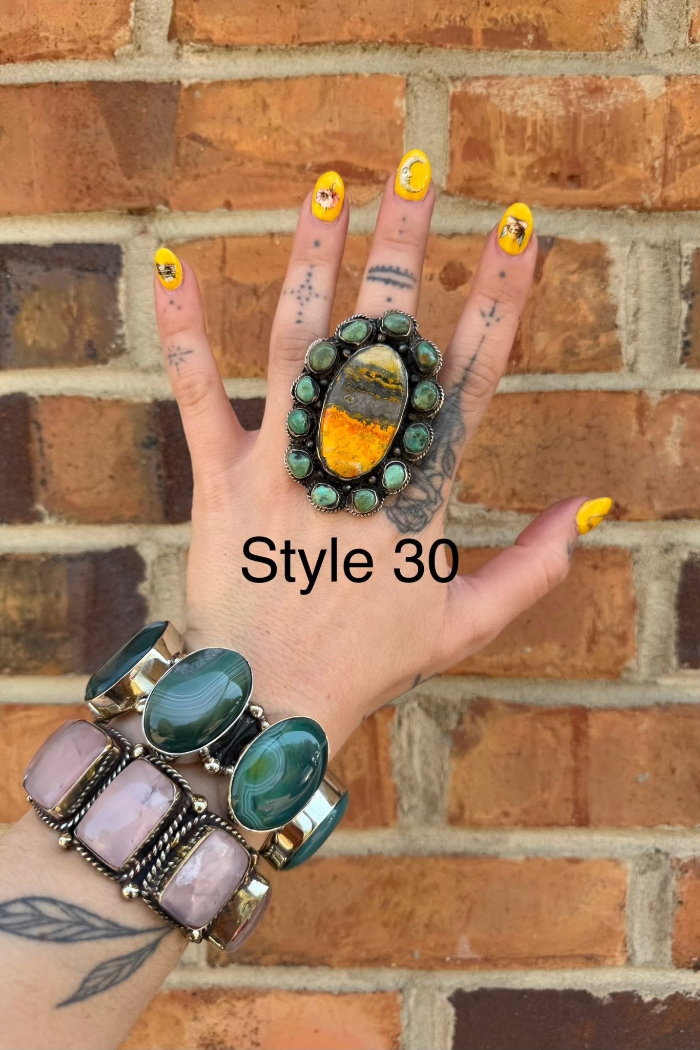 Big Bumble Bee Jasper w/ Turquoise Rings - ivyandlavyboutique ivyandlavyboutique