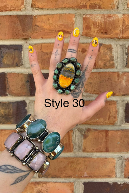 Big Bumble Bee Jasper w/ Turquoise Rings - ivyandlavyboutique ivyandlavyboutique