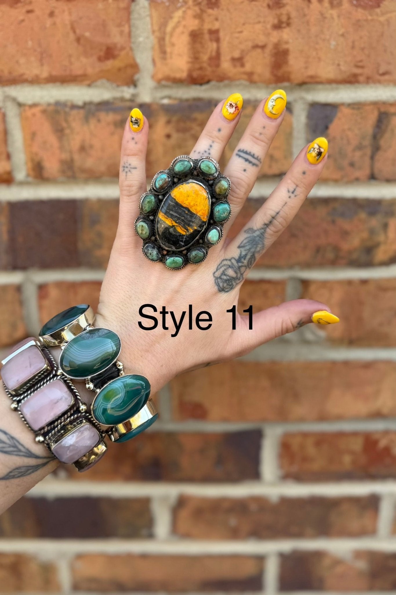 Big Bumble Bee Jasper w/ Turquoise Rings - ivyandlavyboutique ivyandlavyboutique