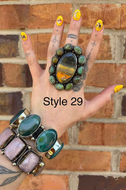 Big Bumble Bee Jasper w/ Turquoise Rings - ivyandlavyboutique ivyandlavyboutique