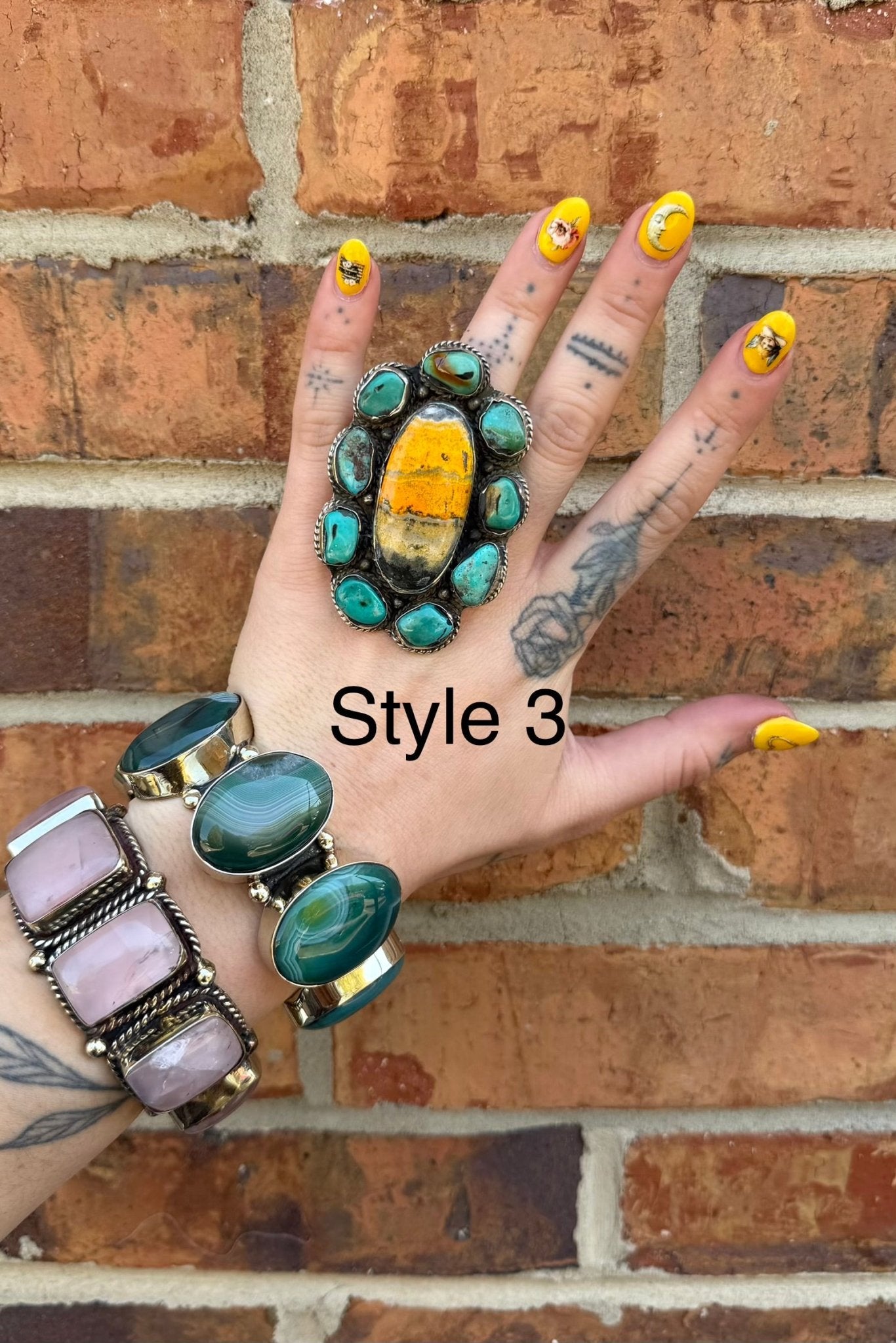 Big Bumble Bee Jasper w/ Turquoise Rings - ivyandlavyboutique ivyandlavyboutique
