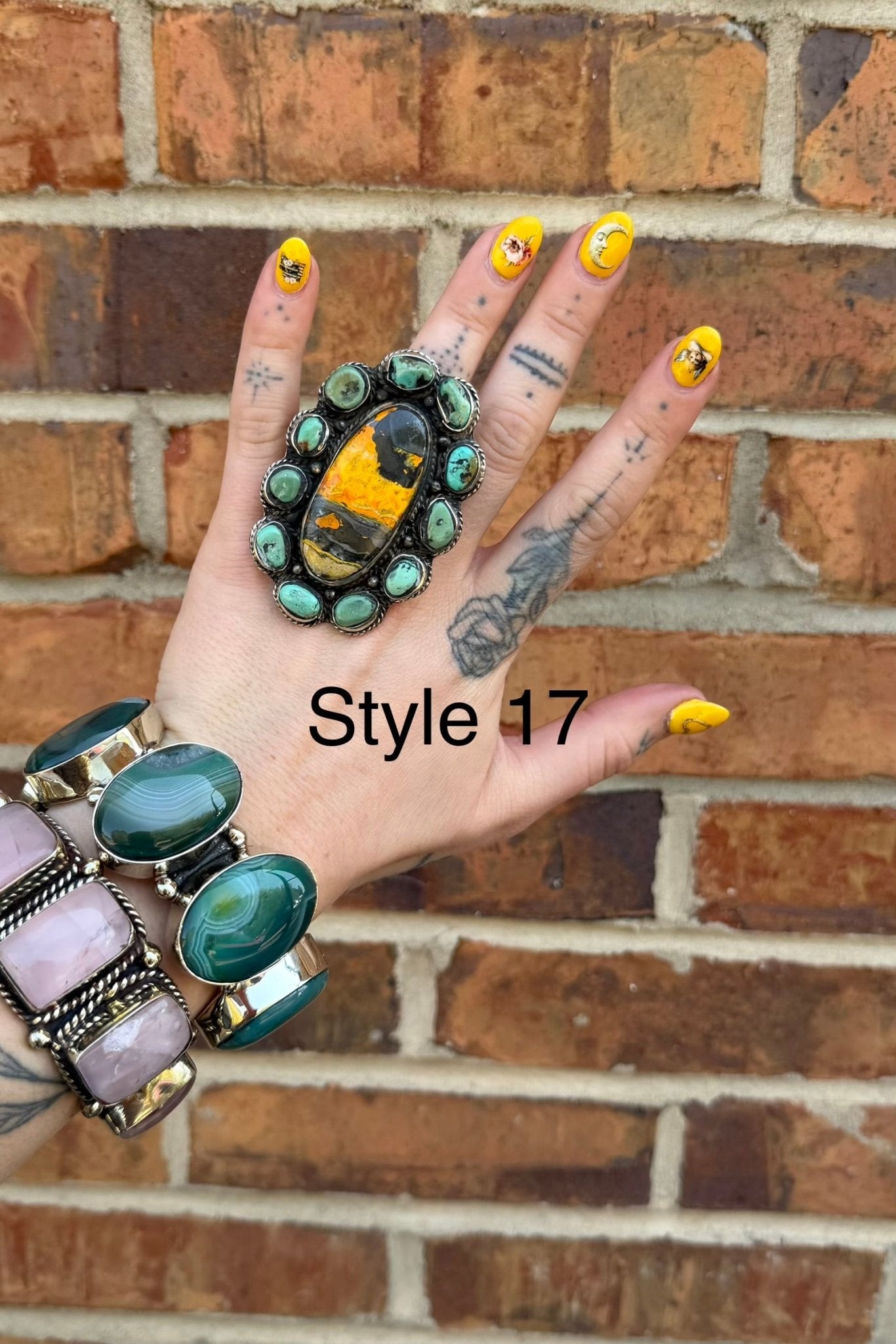 Big Bumble Bee Jasper w/ Turquoise Rings - ivyandlavyboutique ivyandlavyboutique