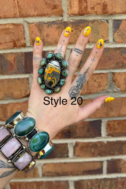 Big Bumble Bee Jasper w/ Turquoise Rings - ivyandlavyboutique ivyandlavyboutique