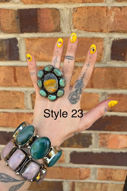 Big Bumble Bee Jasper w/ Turquoise Rings - ivyandlavyboutique ivyandlavyboutique