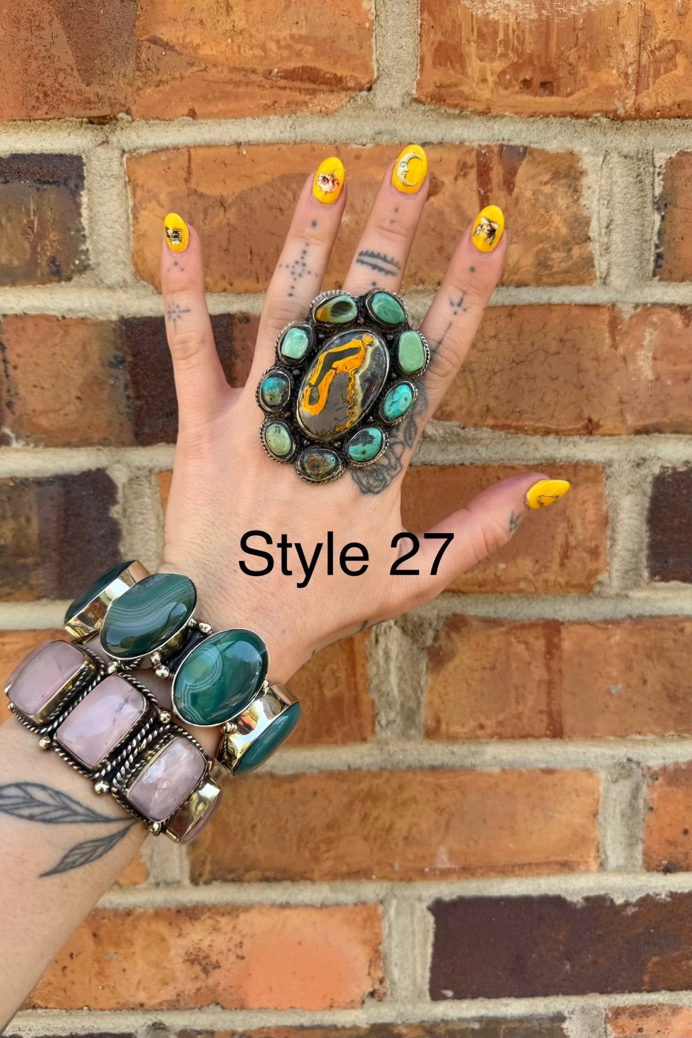 Big Bumble Bee Jasper w/ Turquoise Rings - ivyandlavyboutique ivyandlavyboutique