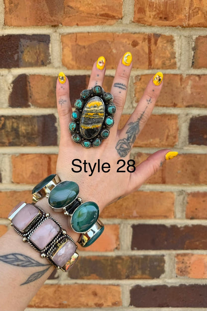 Big Bumble Bee Jasper w/ Turquoise Rings - ivyandlavyboutique ivyandlavyboutique