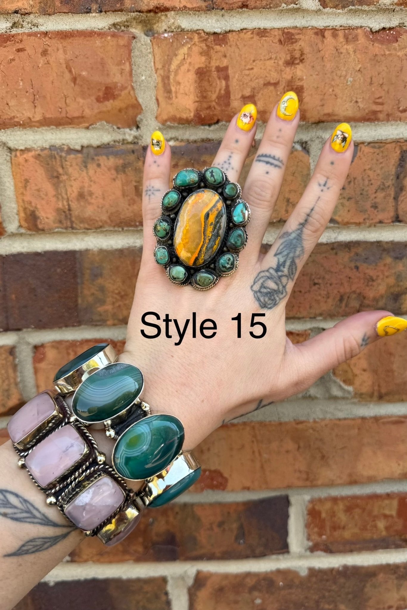 Big Bumble Bee Jasper w/ Turquoise Rings - ivyandlavyboutique ivyandlavyboutique