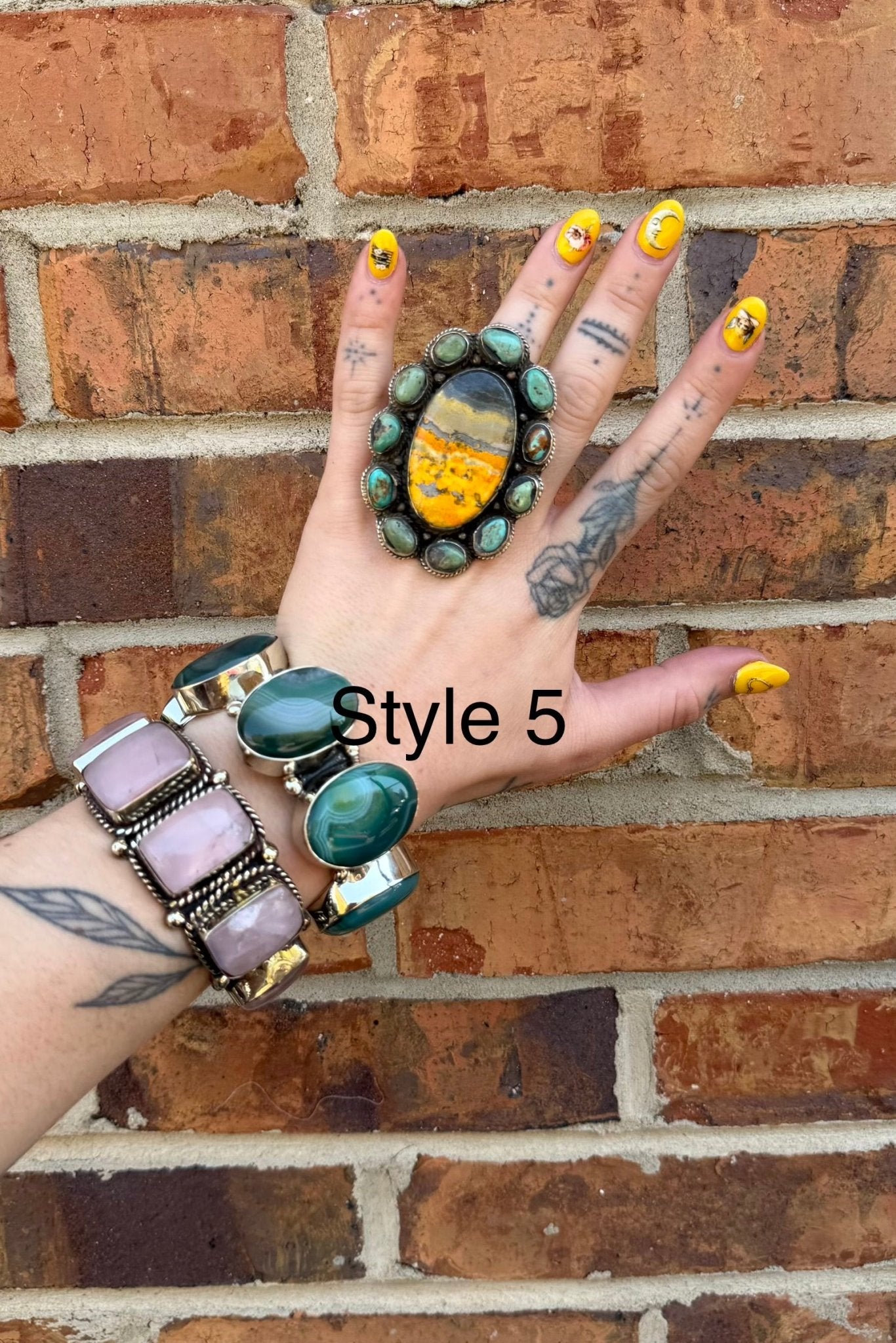 Big Bumble Bee Jasper w/ Turquoise Rings - ivyandlavyboutique ivyandlavyboutique