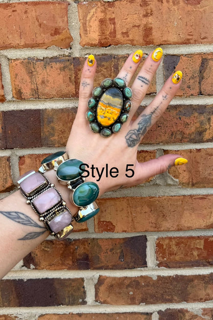 Big Bumble Bee Jasper w/ Turquoise Rings - ivyandlavyboutique ivyandlavyboutique