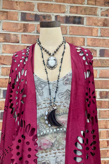 Big Mama Carved Moon Necklace on Knotted Gemstone Chain - ivyandlavyboutique ivyandlavyboutique
