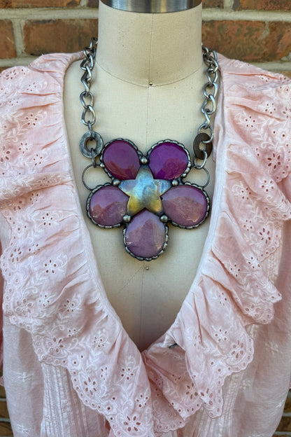 Big MaMa Flower and Badge Necklace - ivyandlavyboutique Art by Amy