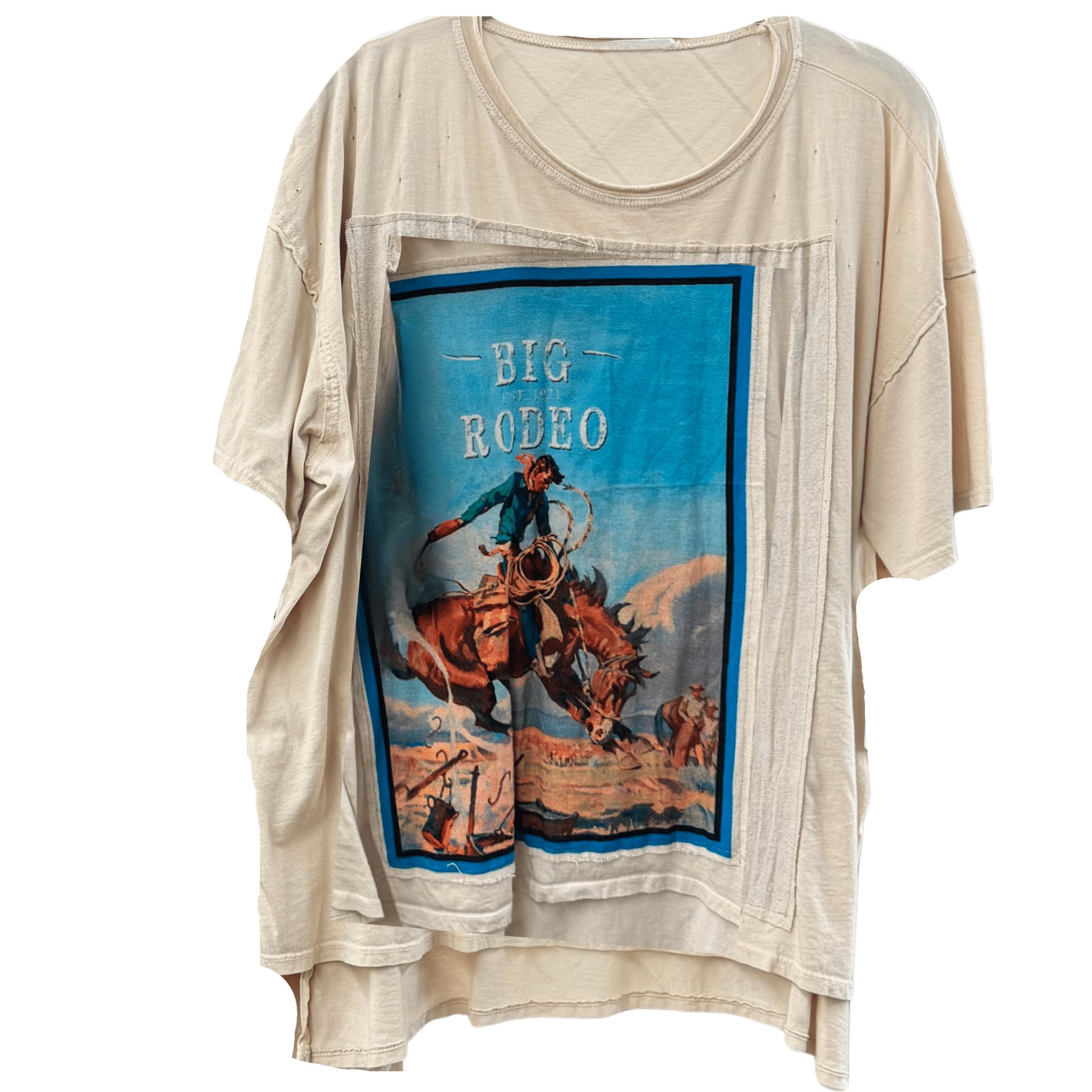 Big Rodeo Vintage Poster Oversized Patchwork Tee - ivyandlavyboutique LeParisPetit by I Love Linen