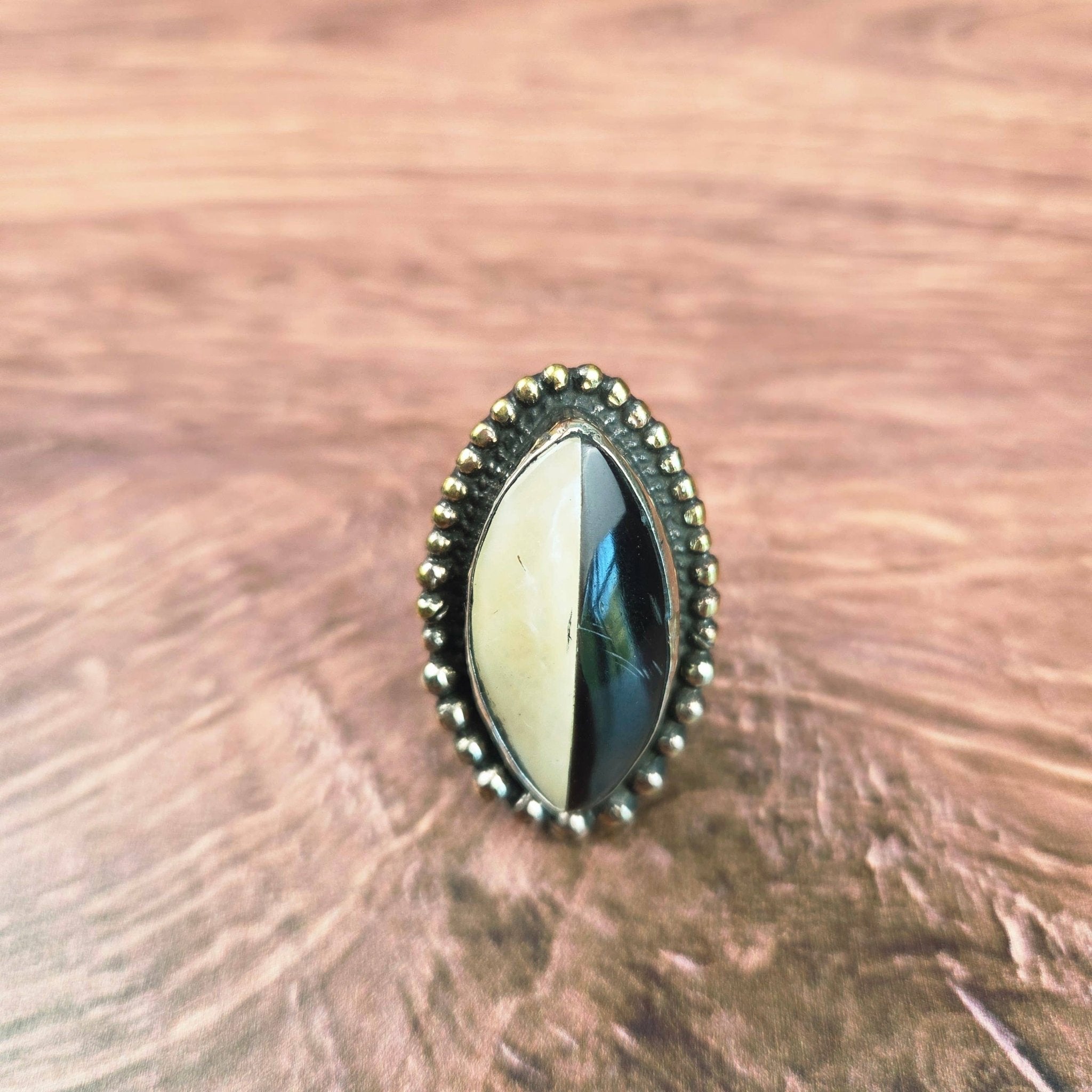 Black and White Abalone Tibetan Adjustable Ring - ivyandlavyboutique ZINC Designs