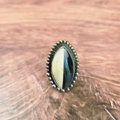 Black and White Abalone Tibetan Adjustable Ring - ivyandlavyboutique ZINC Designs