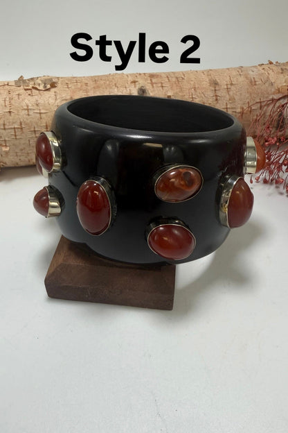 Black Bangle w/ Mixed Gemstones - ivyandlavyboutique ivyandlavyboutique