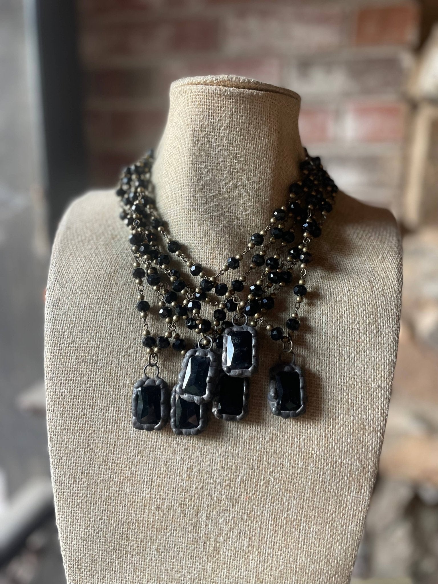 Black Crystal Soldered Necklaces - ivyandlavyboutique Gypsy South