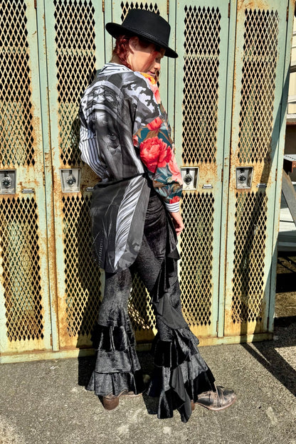 Black Velvet Ruffle Leggings - ivyandlavyboutique A Rare Bird Shop