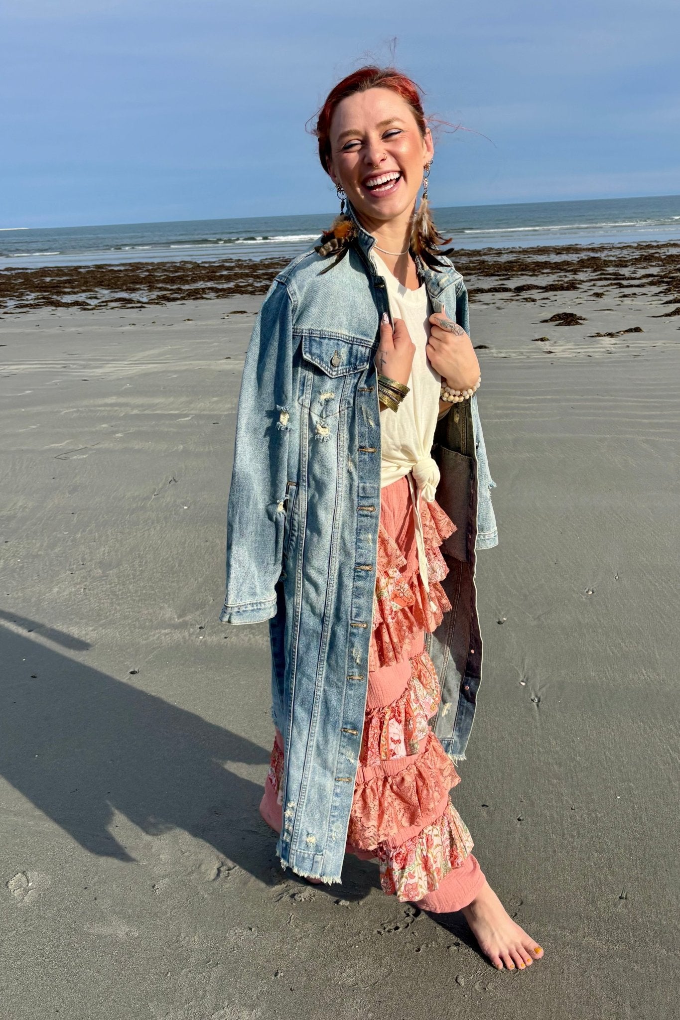 Blissfully Yours Long Denim Trench Jacket - ivyandlavyboutique Vervet