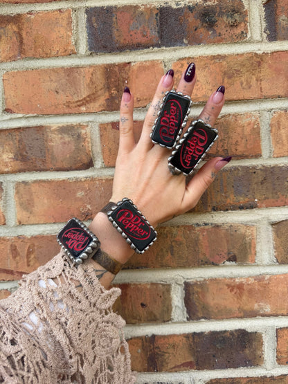 Blk Dr Pepper Domino Cuff Bracelet or Ring - ivyandlavyboutique ivyandlavyboutique