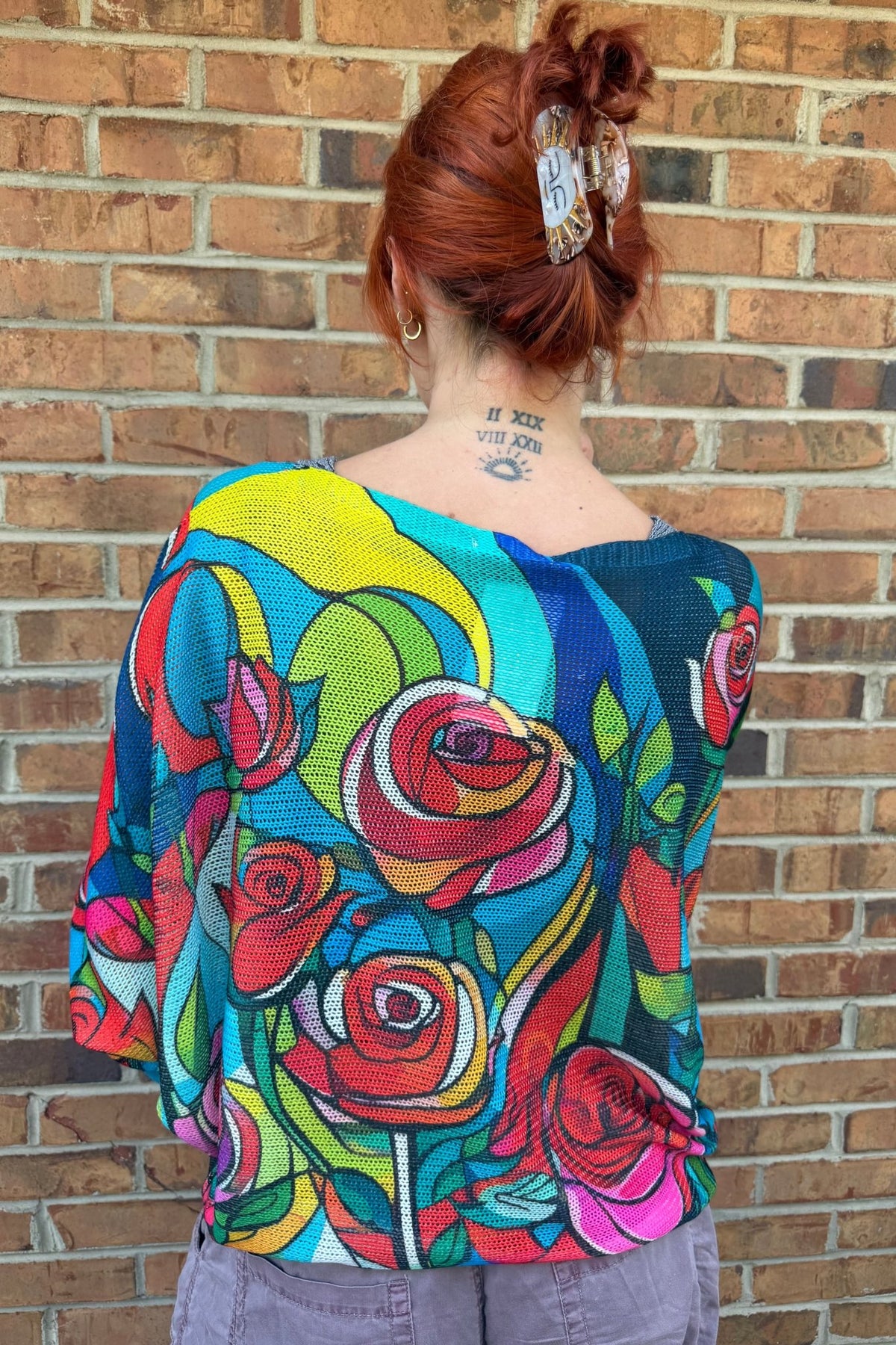 Blue Floral V-Neck Knit Printed Sweater - ivyandlavyboutique LOOWIE