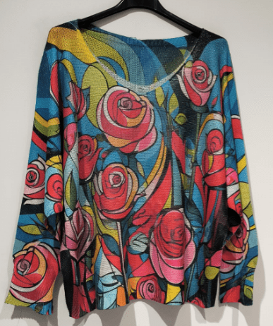 Blue Floral V-Neck Knit Printed Sweater - ivyandlavyboutique LOOWIE