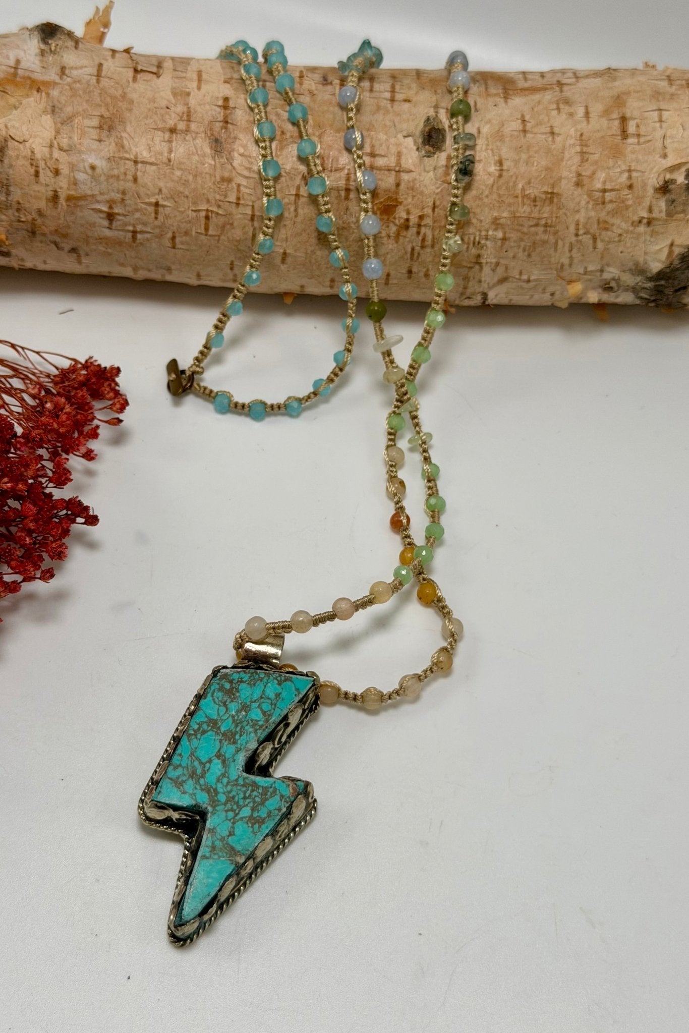 Blue Lightning Bolt Long Drop Necklace - ivyandlavyboutique ivyandlavyboutique