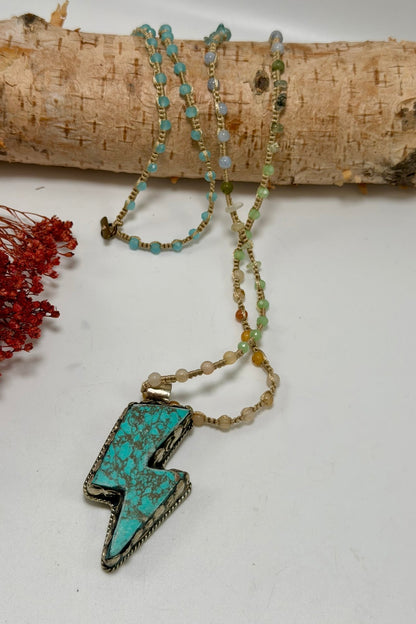 Blue Lightning Bolt Long Drop Necklace - ivyandlavyboutique ivyandlavyboutique