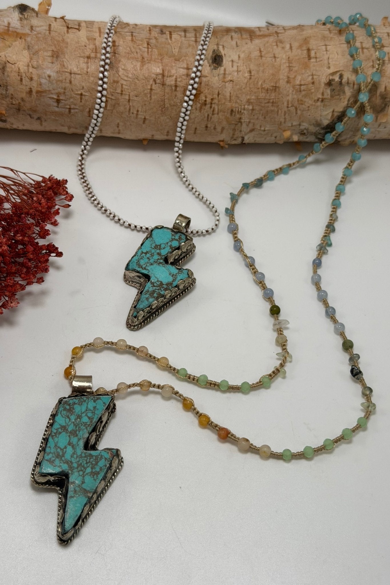 Blue Lightning Bolt Long Drop Necklace - ivyandlavyboutique ivyandlavyboutique